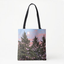 Moonrise bei Sonnenuntergang mit rosa Wolken