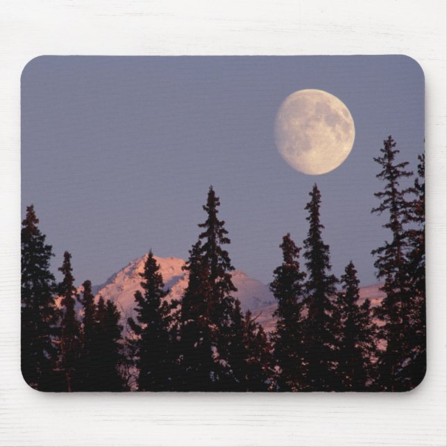 Moonrise Early Winter | Ankerplatz, Alaska Mousepad (Vorne)