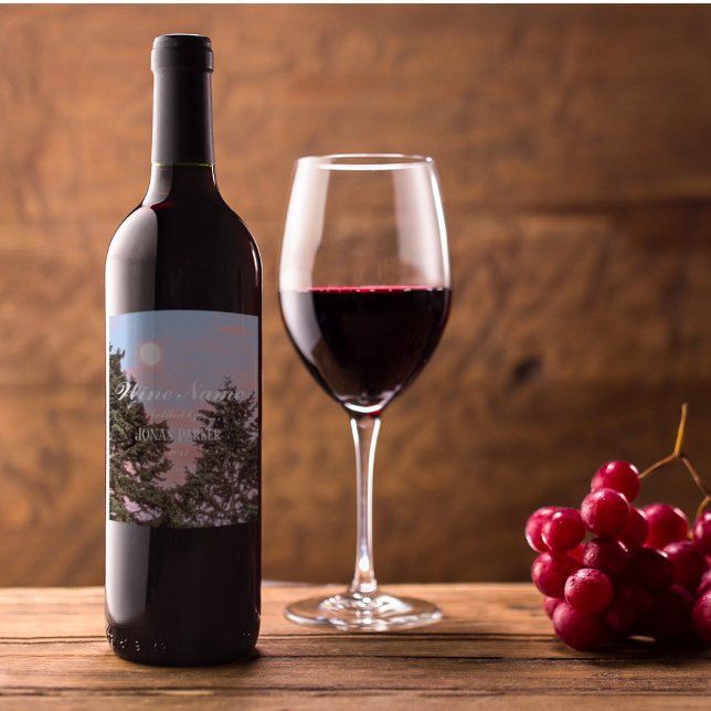 Moonrise in Pink Sky Foto Personalisiert Weinetikett (In Situ)