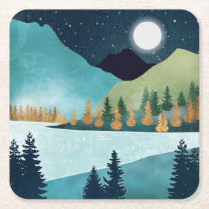 Moonrise Lake Rechteckiger Pappuntersetzer