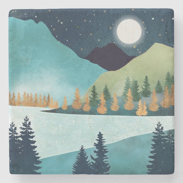 Moonrise Lake Steinuntersetzer (Vorderseite)