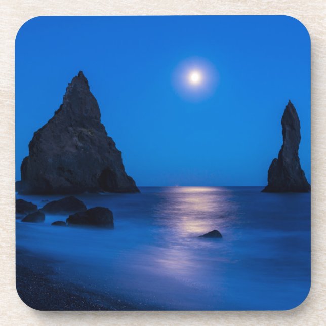 Moonrise-Reflektion | Island, Reynisdrangur Getränkeuntersetzer (Vorderseite)