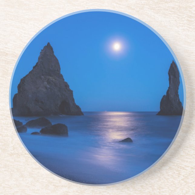 Moonrise-Reflexion über Meeres- und Meeressteine Getränkeuntersetzer (Vorne)