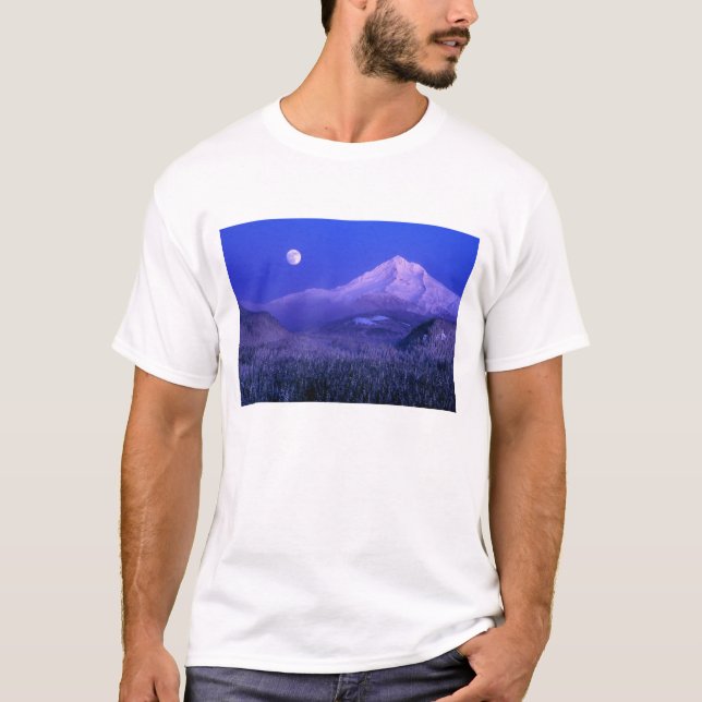 Moonrise über den Hood winter, Oregon T-Shirt (Vorderseite)