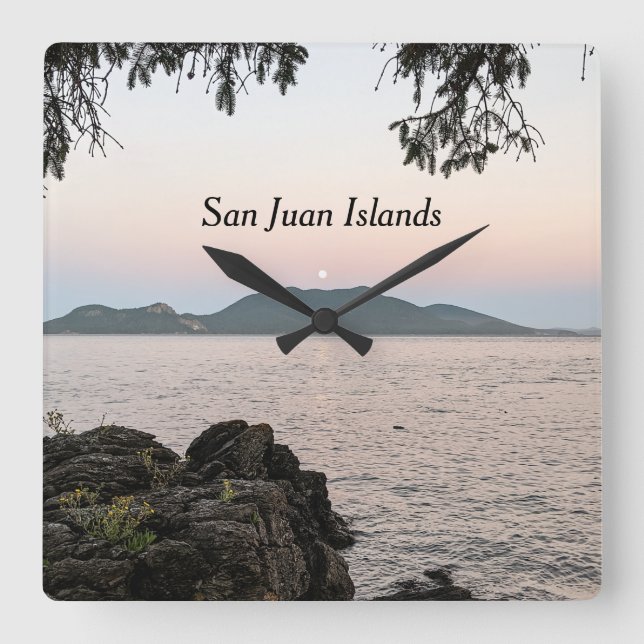 Moonrise über den San Juan Islands Quadratische Wanduhr (Vorderseite)