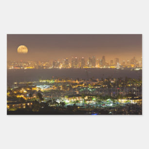 Moonrise über die Skyline von San Diego Rechteckiger Aufkleber