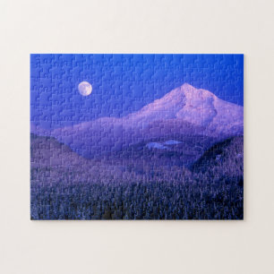 Moonrise über Hood Oregon im Winter Puzzle