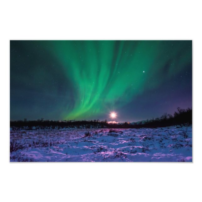 Moonrise und Northern Lights Foto Print (Vorne)