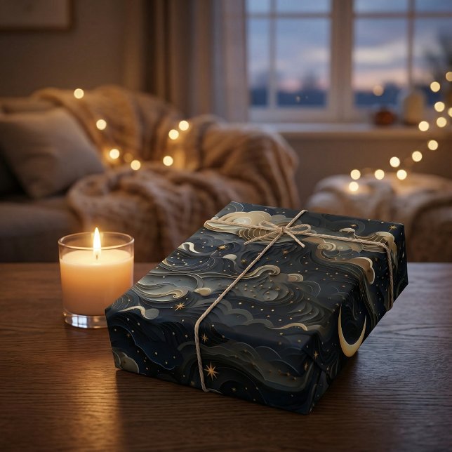 Moon's Journey: 3D Night Sky Design Geschenkpapier (Von Creator hochgeladen)