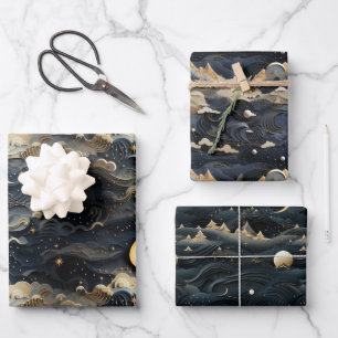 Moon's Journey: 3D Night Sky Design Geschenkpapier Set