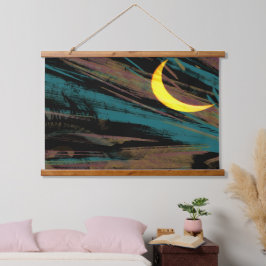 Moonscape am Nachthimmel Wandteppich Mit Holzrahmen
