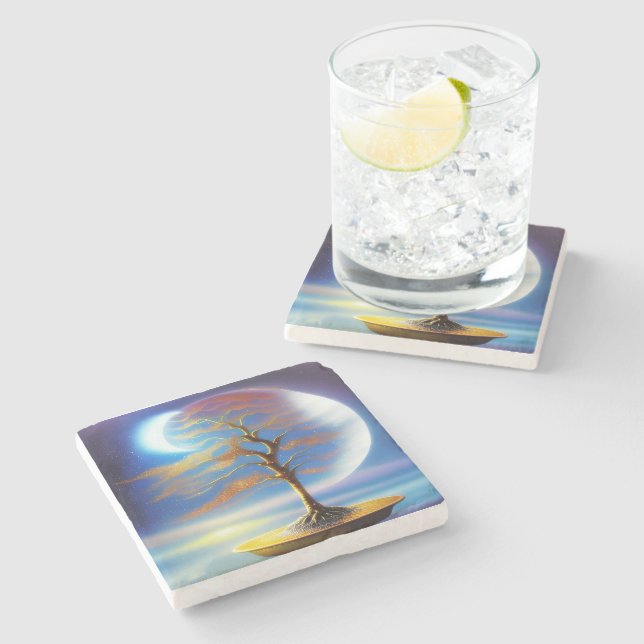 Moonscape bonsai steinuntersetzer (Seitenansicht)