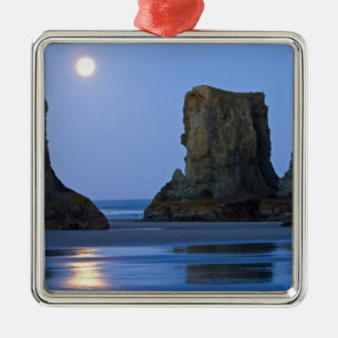 Moonset, Bandon Beach, Oregon. Ornament Aus Metall