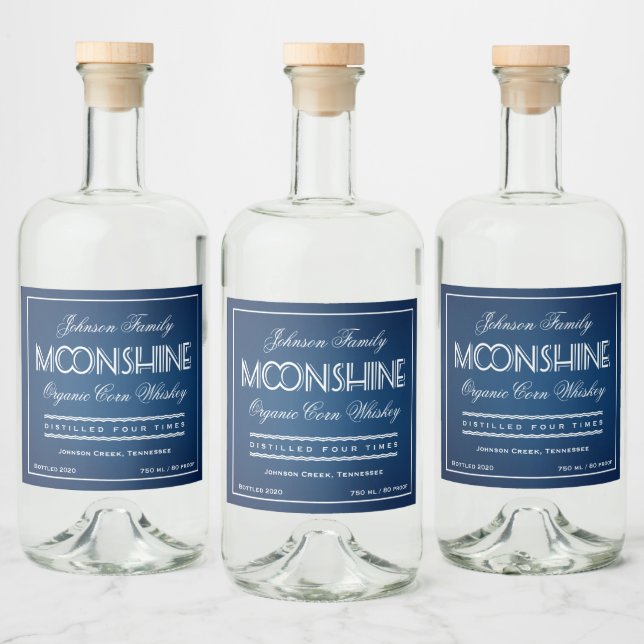 Moonshine Blue und White Alkoholflaschenetikett (Flaschen)