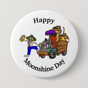 Moonshine Day Button mit Hillbilly Truck and Man