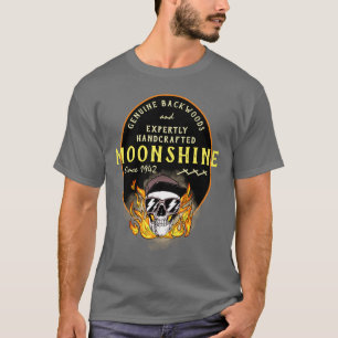 Moonshine Funny Genuine Backwood Flaming Skull  T-Shirt