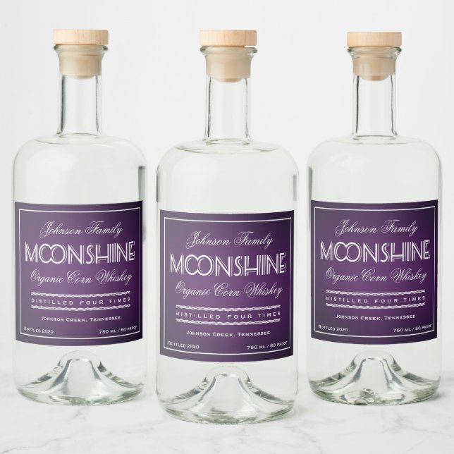 Moonshine Lila und weiß Alkoholflaschenetikett (Flaschen)