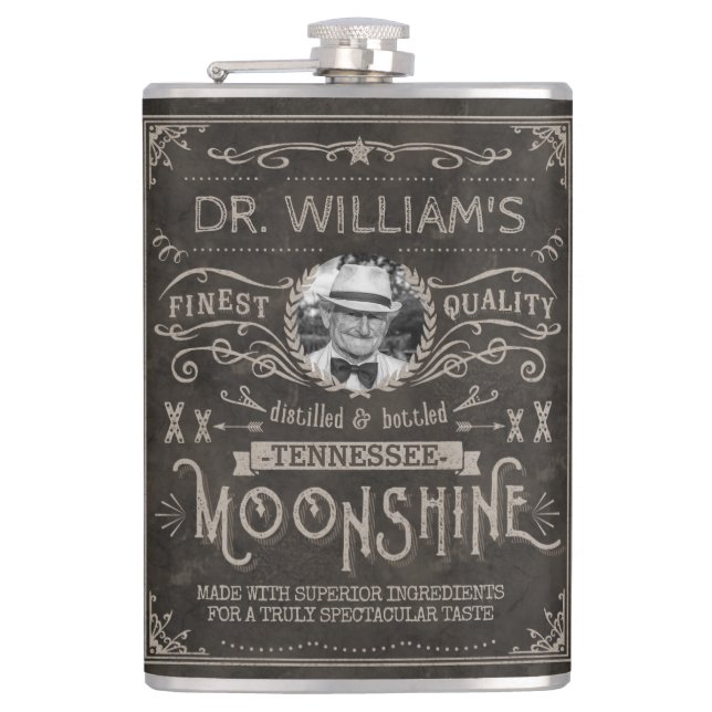Moonshine Vintag Hillbilly Medicine Custom Brown Flachmann (Vorderseite)