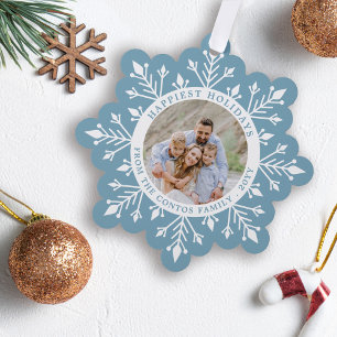 Moonstone Blue Snowflake Happy Holidays Foto Ornament Karte