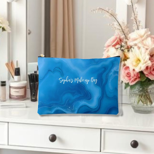 Moonstone Blue Zubehörtasche (Moonstone Blue Cosmetic Bag, For her, personalized bag for her, summer, modern abstract)