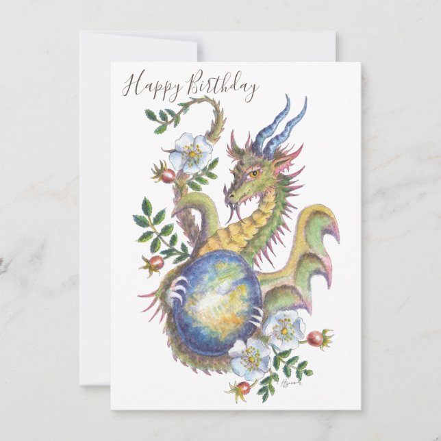 Moonstone & Rose Dragon (Krebs) - Geburtstagskarte (Vorderseite)