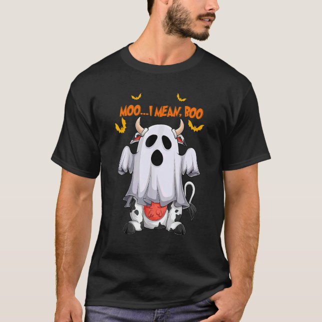 Mooo I Gemein Booo Niedliche Kuh Ghost Halloween K T-Shirt (Vorderseite)