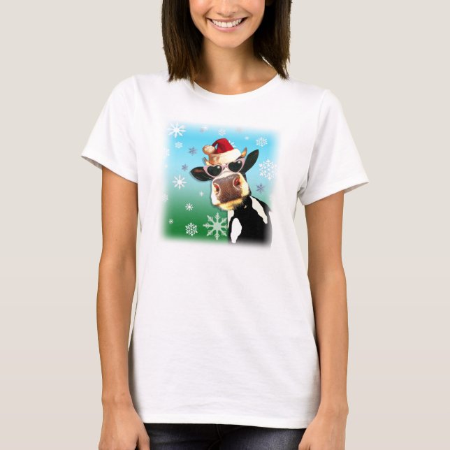 Mooootisch Weihnachtskuh Weihnachtsmannmütze T-Shirt (Vorderseite)