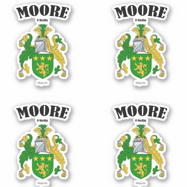 Moore Wappen Irish Translation & Meaning (x4) Aufkleber (Vorderseite)