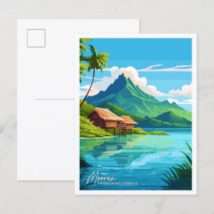 Moorea Französisch-Polynesien Reise Illustration Postkarte