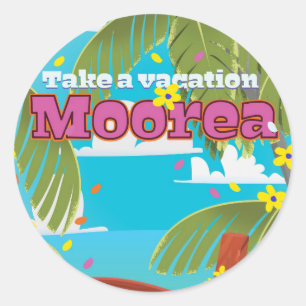 Moorea Französisch-Polynesien Urlaub Reiseplakat Runder Aufkleber