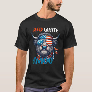 Moorica Highland Kuh Blau Weiß und Rot 4. Juli T-Shirt