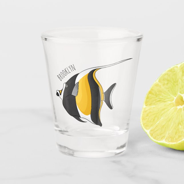 Moorish idol fish cartoon illustration  schnapsglas (Vorderseite)
