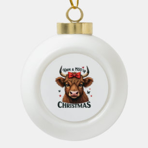 Moory Christmas Niedliche Kuh trägt Santa Keramik Kugel-Ornament