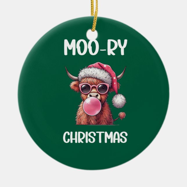 Moory Christmas Scottish Higland Cow Keramik Ornament (Vorne)
