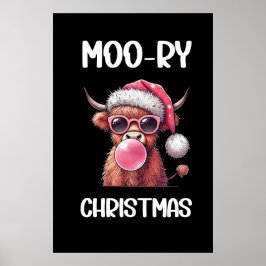 Moory Christmas Scottish Higland Cow Poster