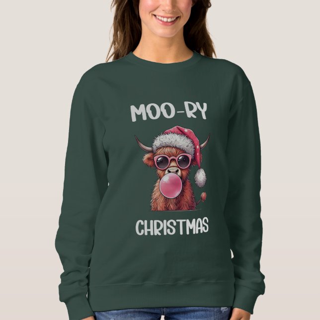 Moory Christmas Scottish Higland Cow Sweatshirt (Vorderseite)
