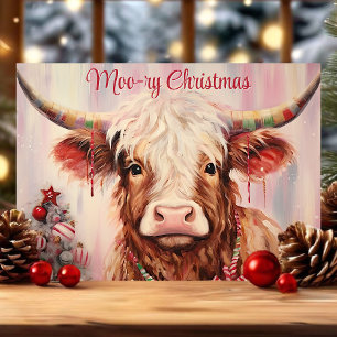 Moory Christmas Watercolor Highland Cow Feiertagskarte