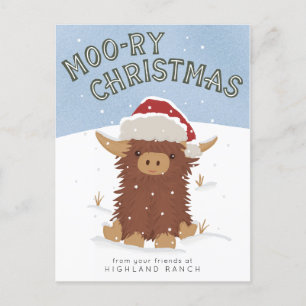 Moory Weihnachten niedliche Shaggy Highland Kuh Sa Postkarte