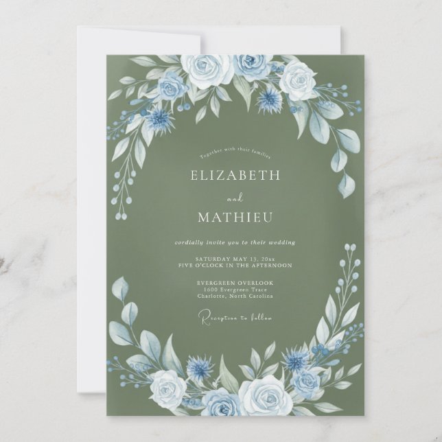 Moos Azure Kranz Hochzeit Einladung (Vorderseite)