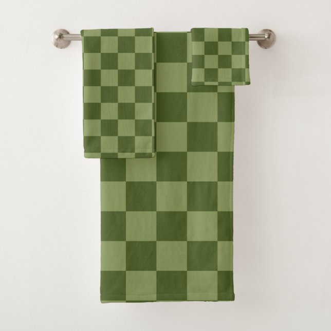 Moos Green Checkerboard Badhandtuch Set (Insitu)