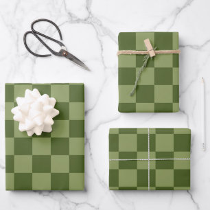 Moos Green Checkerboard Geschenkpapier Set