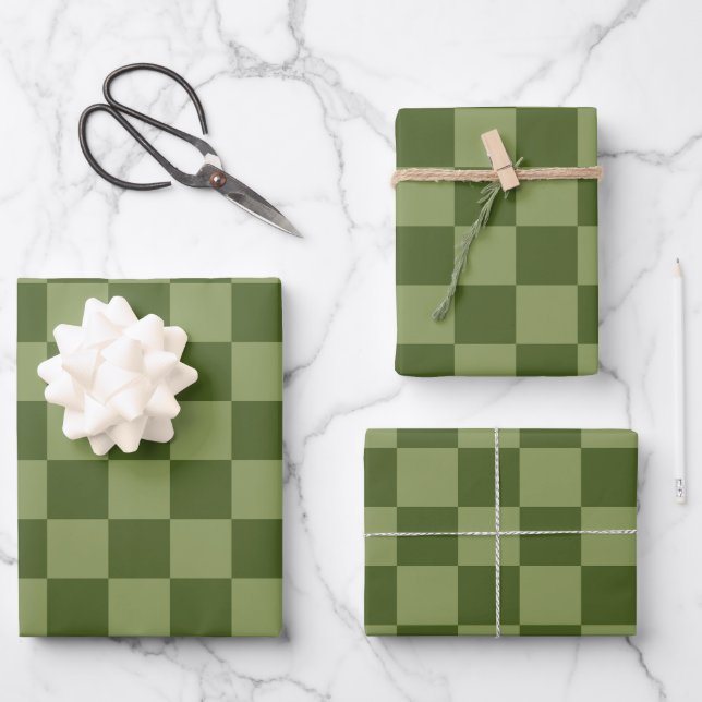Moos Green Checkerboard Geschenkpapier Set (Vorderseite)