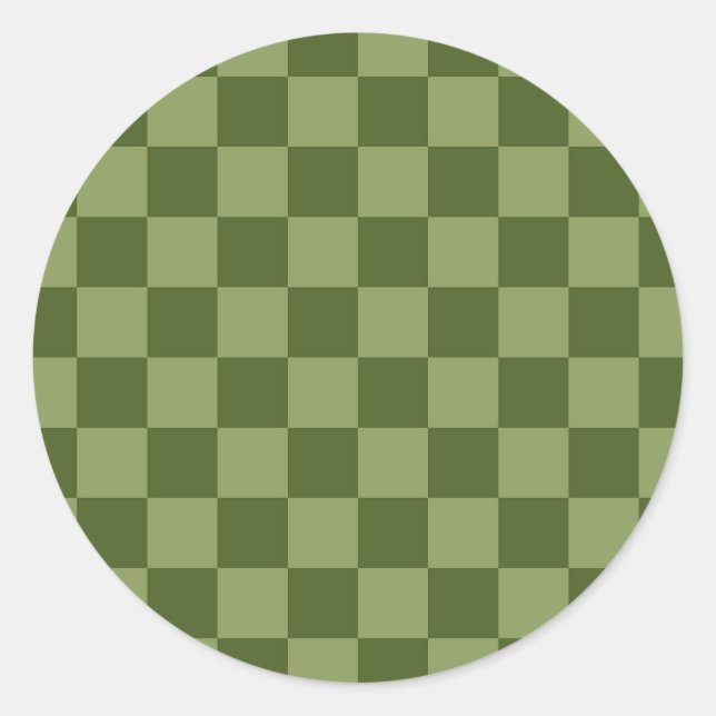 Moos Green Checkerboard Runder Aufkleber (Vorderseite)