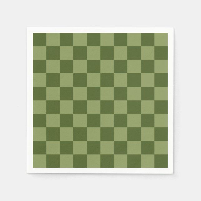 Moos Green Checkerboard Serviette (Vorderseite)