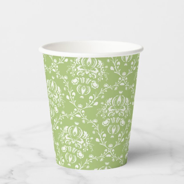 Moos Green Damask Paper Cup Pappbecher (Vorderseite)