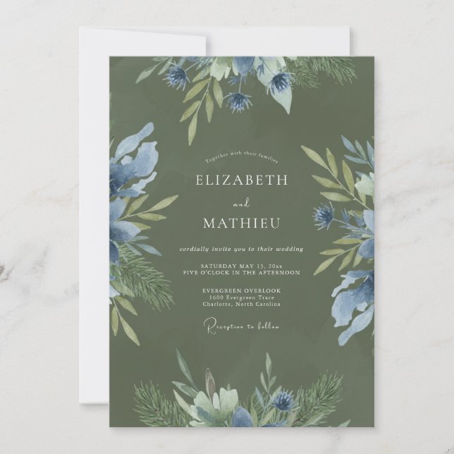 Moos Kornblumen Blättrige Hochzeit Einladung (Vorderseite)