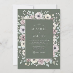 Moos-Mauve-Pfingstrosen-Hochzeit Einladung