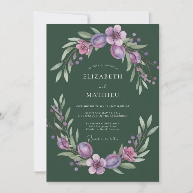 Moos-Pflaume-Blatt-Hochzeit Einladung (Vorderseite)