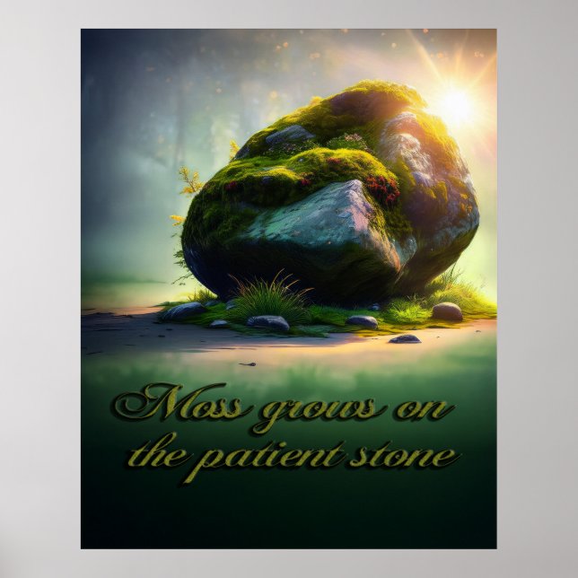 Moos wächst auf dem geduldigen Stein Poster (Vorne)