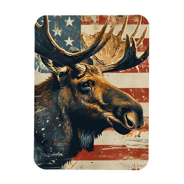 Moose American Flag Vintag Magnet (Vertikal)